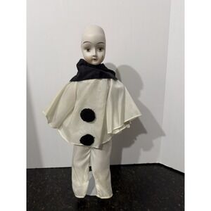 Vintage Black And White Porcelain Mime French Clown Pierrot Doll